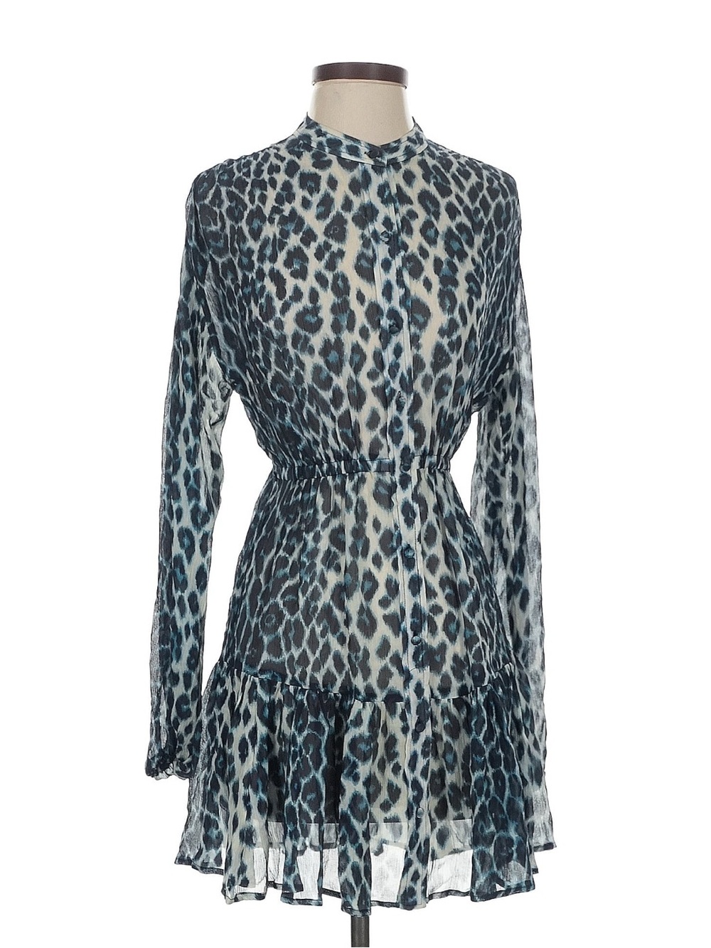A.L.C. Jen Leopard Print Silk-Georgette Mini Dress Blue Size 00 - Picture 2 of 7
